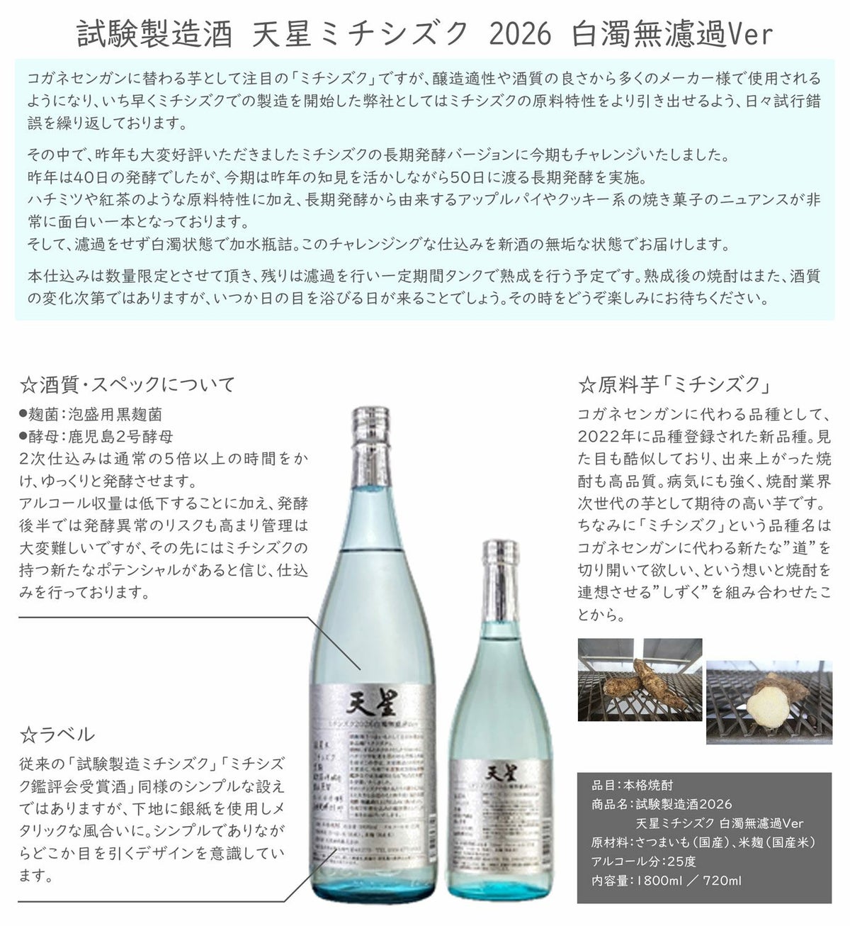 天星ミチシズク 白濁無濾過Ver 25度 1800ml